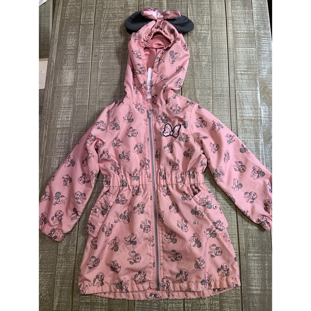Disney Junior Minnie Mouse Jacket Girls Size 4T Pink Hooded Zip Ears Bow Toddler